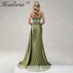 HEULORIA Elegant Satin Corset Evening Gown with Lace Appliqué & High Side Slit Prom dresses ED-219