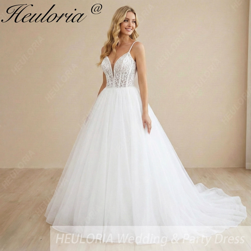 HEULORIA  elegant A line wedding dress Spaghetti Strap lace applique bridal dress Robe De Mariee Wedding Bride Dress AL-1088 Main image