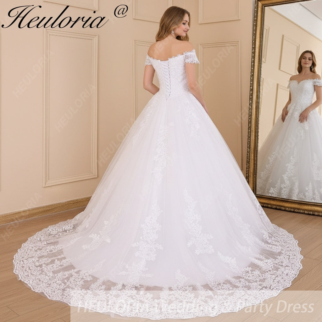 HEULORIA Princess Ball Gown Wedding Dress plus size off shoulder robe de mariee shinny sequined lace Wedding bride dress BA-603A