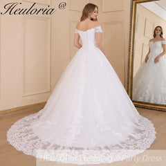 HEULORIA Princess Ball Gown Wedding Dress plus size off shoulder robe de mariee shinny sequined lace Wedding bride dress BA-603A