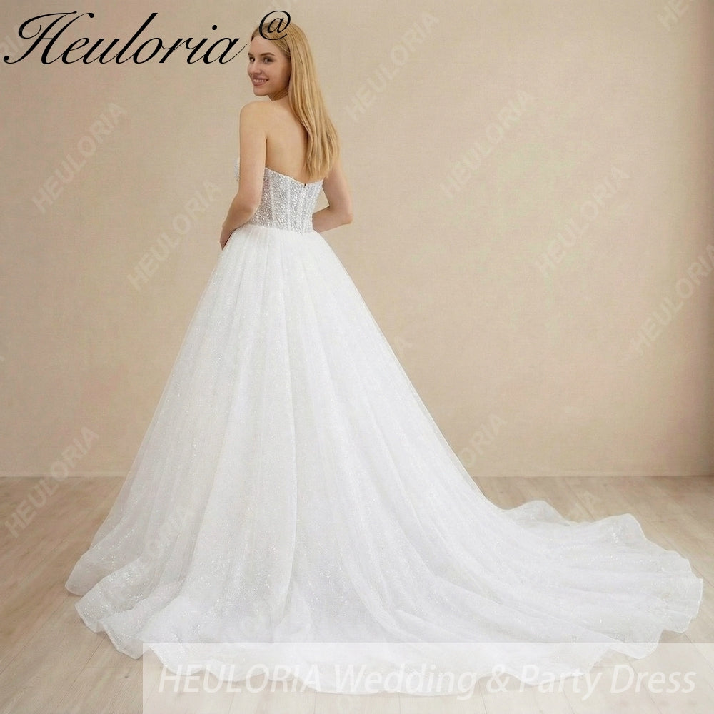 HEULORIA Glittering Sweetheart Corset Ball Gown wedding dress Sparkly Strapless Sequined Bridal Dress BA-1040