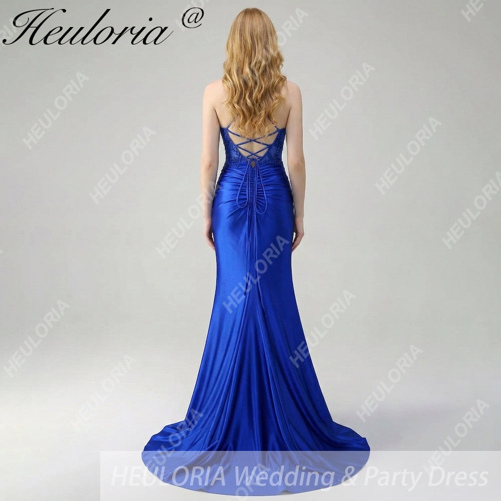 HEULORIA Sequin Lace Corset Satin Gown: High Slit Lace-Up Back Evening Dress ED-215