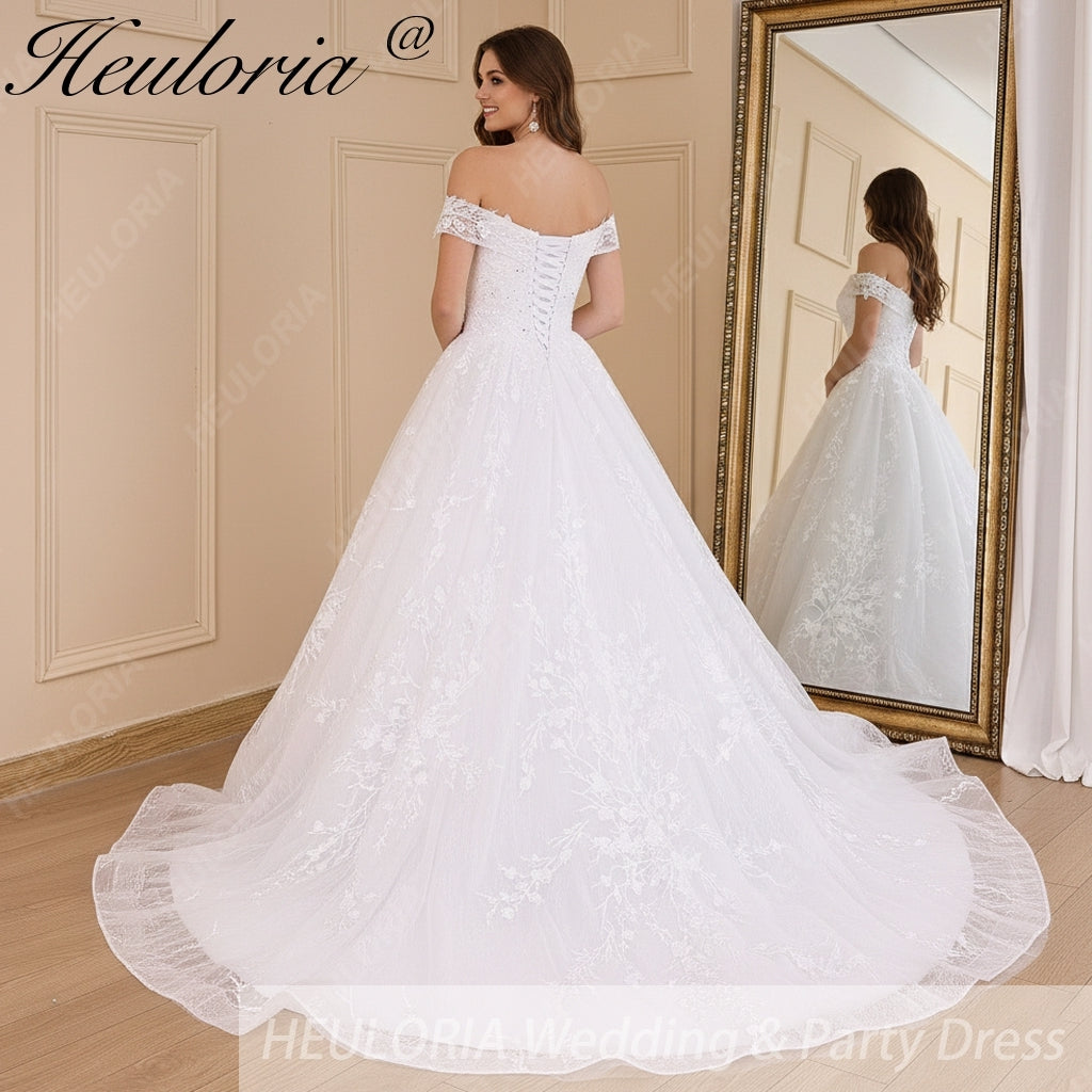 HEULORIA elegant ball gown princess wedding dress off shoulder lace beading bride dress Robe De Mariee Wedding gown BA-600