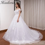 HEULORIA off shoulder lace beading princess ball gown wedding dress plus size shinny skirt bridal dress BA-1214
