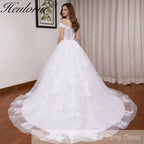 HEULORIA off shoulder lace beading princess ball gown wedding dress plus size shinny skirt bridal dress BA-1214