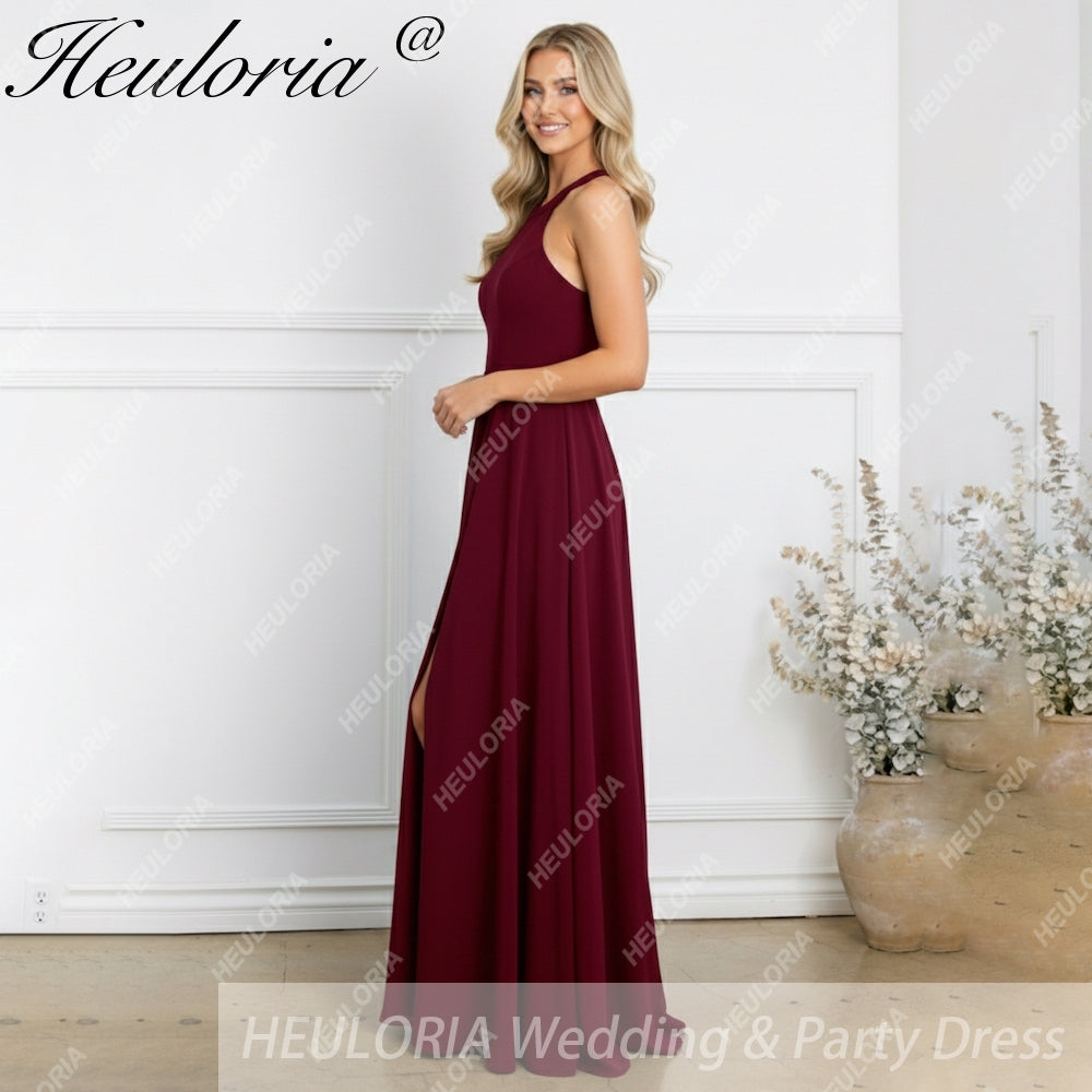 HEULORIA Long Bridemaid dress halter neck chiffon party dress formal dress ED-108