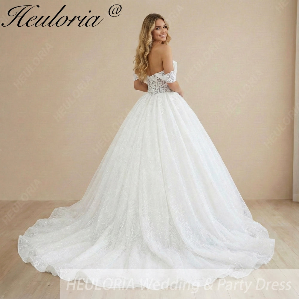 HEULORIA Off-the-Shoulder Princess Wedding Dress - Sparkle Glitter Ball Gown with Floral Lace Corset BA-1100 Image secondaire du produit
