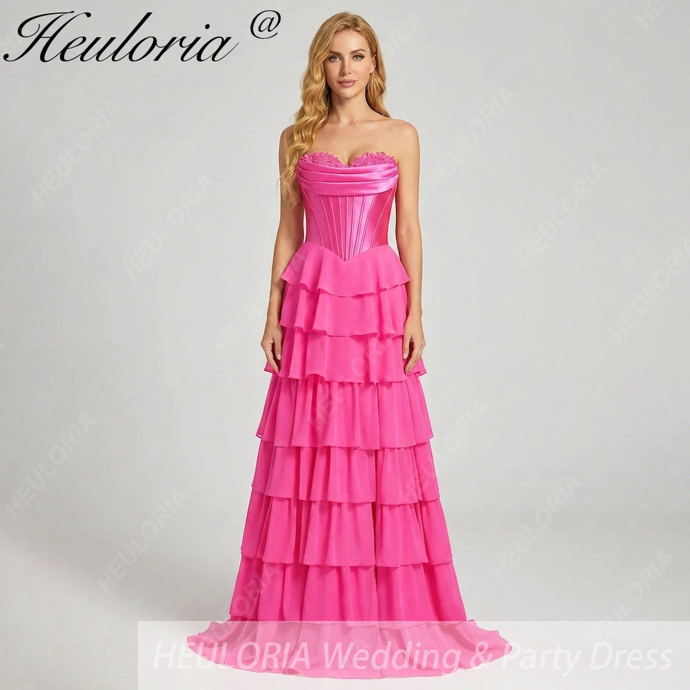 HEULORIA Strapless Corset Bodice Tiered Ruffle Evening Gown - Multi-Color prom dress ED-236