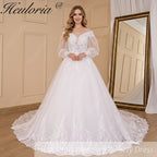 HEULORIA Ball-Gown/Princess V-Neck long sleeve Cathedral Train Tulle Lace Wedding Dress With Sequins BA-711A