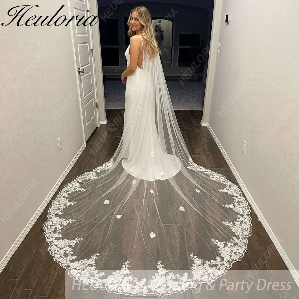 Cathedral Wedding Veil Lace bridal veil with Metal Comb Length 300cm width 300cm for Bride VL-154 Secondary image