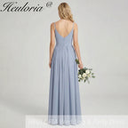 HEULORIA Dusty Blue V-Neck Chiffon Bridesmaid Dress with Twisted Straps and Side Slit ED-259