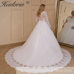 HEULORIA princess wedding dress long sleeve detachable 2 in 1 bride dress lace beading plus size robe de mariee Wedding gown BA-713