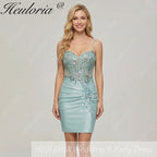 HEULORIA Sparkly Sequin Corset Mini Dress - Sheer Boning Ruched Bodycon Cocktail Gown ED-302