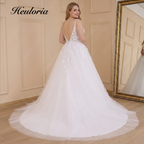 HEULORIA Elegant V-Neck Lace A-Line Wedding Dress - Beaded Spaghetti Straps & Illusion Floral Bodice AL-787