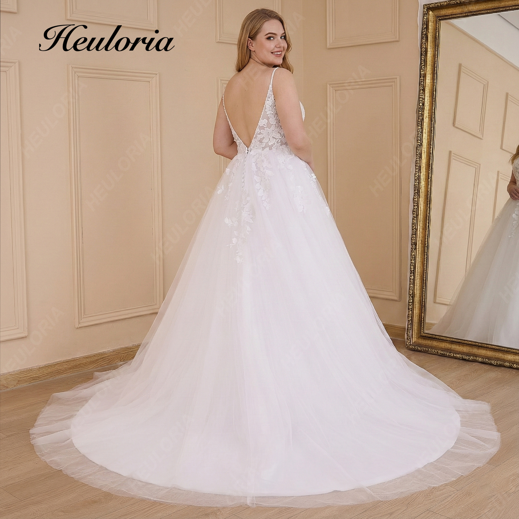HEULORIA Elegant V-Neck Lace A-Line Wedding Dress - Beaded Spaghetti Straps & Illusion Floral Bodice AL-787