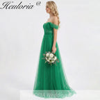 HEULORIA Emerald Green Off-the-Shoulder Tulle Gown - Corset Bodice A-Line Evening Dress ED-262