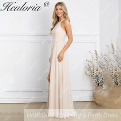 HEULORIA Long Bridemaid dress halter neck chiffon party dress formal dress ED-108