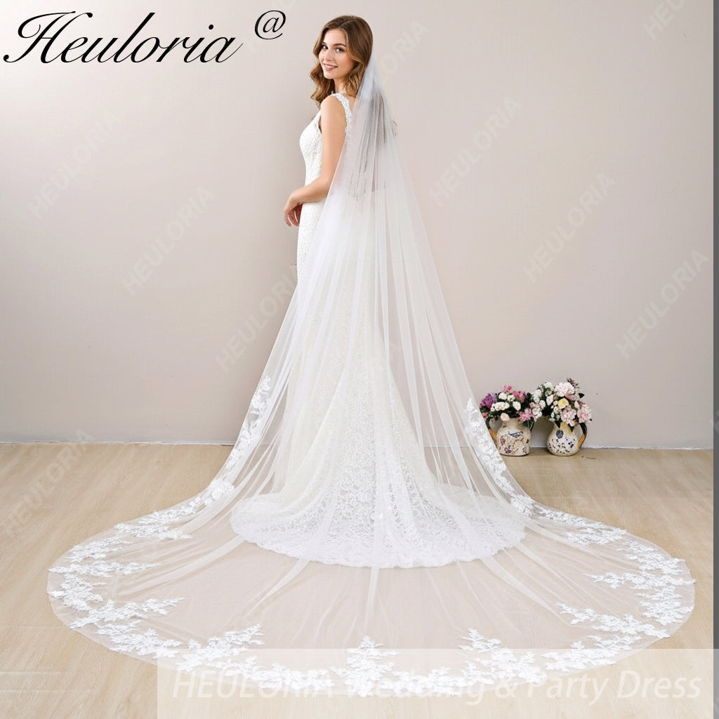 Cathedral Wedding Veil Lace bridal veil with Metal Comb Length 300cm width 300cm for Bride VL-101