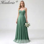 HEULORIA Eucalyptus Green Satin Sweetheart Spaghetti Strap Gown - Lace-up A-Line Formal Dress ED-263