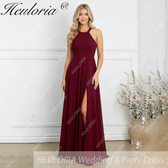 HEULORIA Long Bridemaid dress halter neck chiffon party dress formal dress ED-108