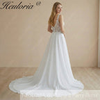 HEULORIA Ethereal A-Line Wedding Dress with Illusion Leaf Lace Bodice and Plunging V-Neck AL-1055