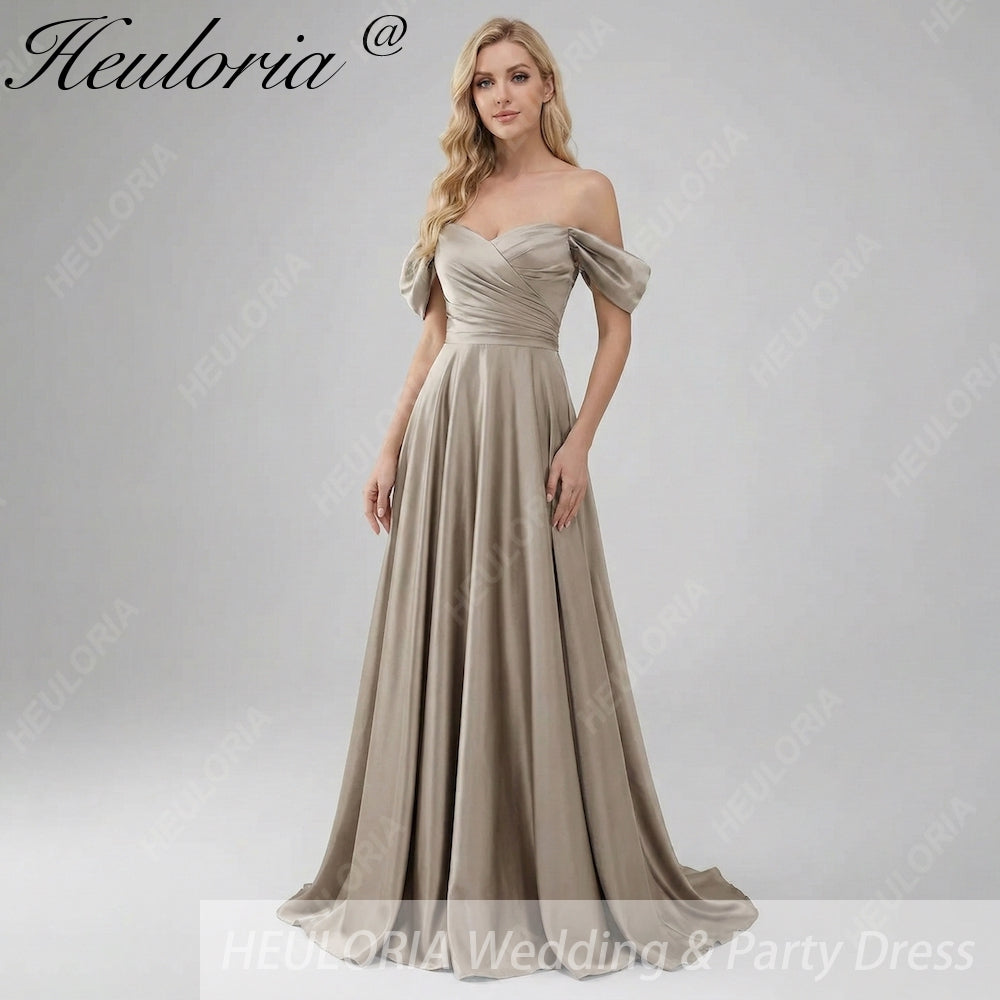HEULORIA Elegant Off-The-Shoulder Pleated Satin Gown - Sweetheart Neckline A-Line Formal Evening Dress ED-232
