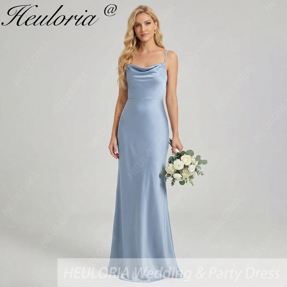 HEULORIA Elegant Cowl Neck Satin Floor-Length Bridesmaid Dress with Delicate Spaghetti Straps ED-253 Image principale du produit