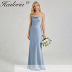 HEULORIA Elegant Cowl Neck Satin Floor-Length Bridesmaid Dress with Delicate Spaghetti Straps ED-253
