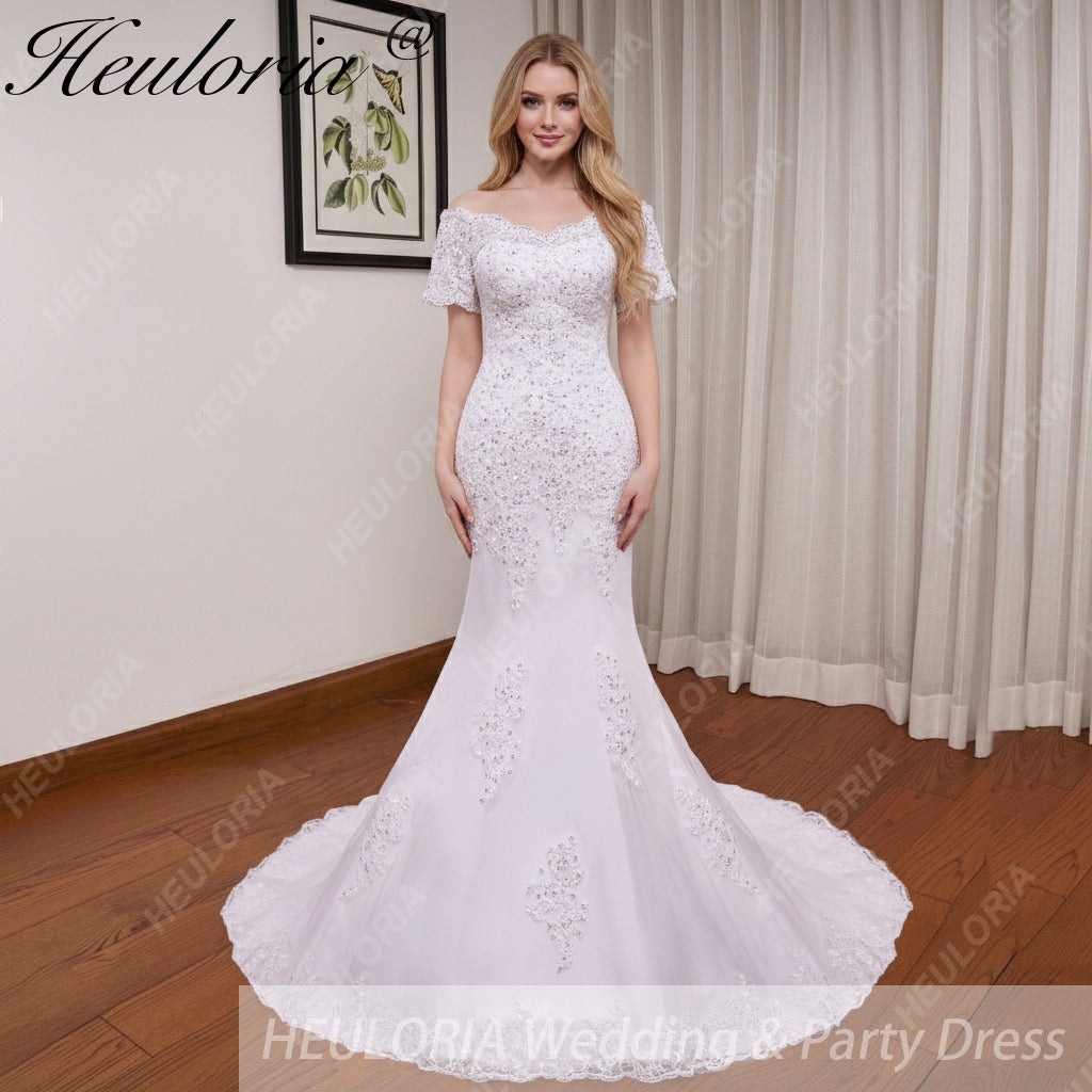 HEULORIA off shoulder Mermaid Wedding Dresses lace up plus size Bride Dress Robe de mariage customize ME-51009
