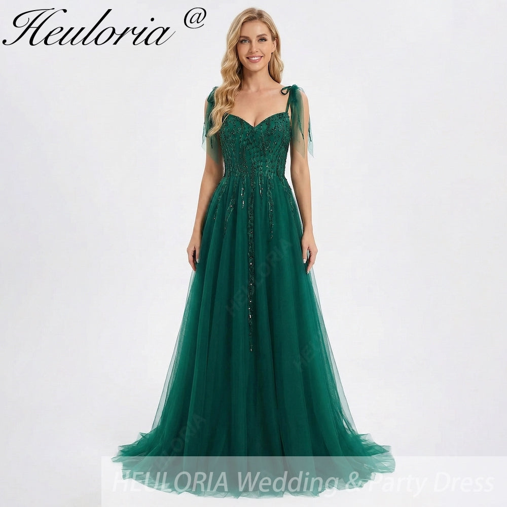 Dark Green Beaded Prom Dress | Sweetheart Neckline Tulle Gown Dark Green / Custom size Dark Green Beaded Prom Dress | Sweetheart Neckline Tulle Gown Dark Green / Custom size