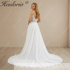 HEULORIA Ethereal V-Neck A-Line Lace Wedding Dress with Delicate Spaghetti Straps and Illusion Bodice #AL-997