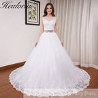 HEULORIA princess ball gown wedding dress o neck lace applique sequin belt beading bride dress court train BA-0117