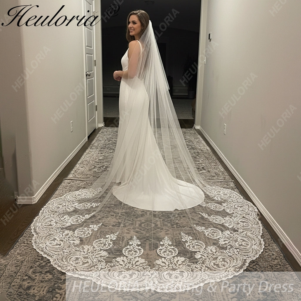 Vintage Lace Wedding Veils Floral Cathedral Veil,Floral Lace Cathedral Length Veil,Flowery Chapel Wedding Veil,Lace Chapel Length Veil/  VL-150