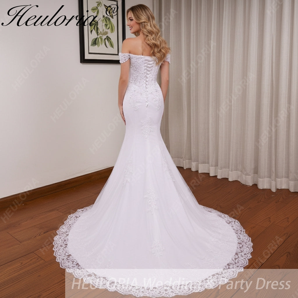 HEULORIA off shoulder Mermaid Wedding Dresses lace up plus size Bride Dress Robe de mariage customize ME-51004 Immagine secondaria del prodotto