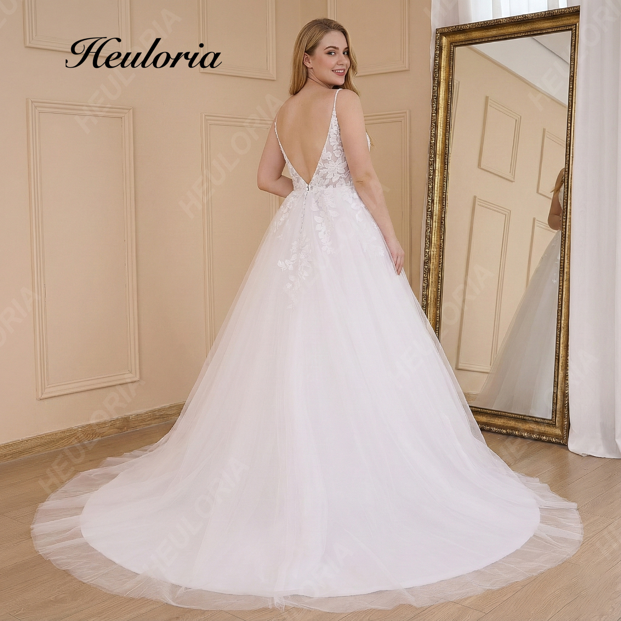 Lace V-Neck A-Line Wedding Dress | Spaghetti Strap Bridal Gown White / 22W Lace V-Neck A-Line Wedding Dress | Spaghetti Strap Bridal Gown White / 22W
