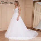 HEULORIA A-line V-Neck Court Train Lace Wedding Dress With Sequins beading AL-560A