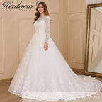 HEULORIA Princess Wedding Dress long sleeve lace beading robe de mariee Wedding Bridal Gown ball gown wedding dress plus size BA-617