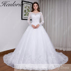 HEULORIA princess wedding dress long sleeve lace applique bride dress lace up Robe De Mariee BA-557