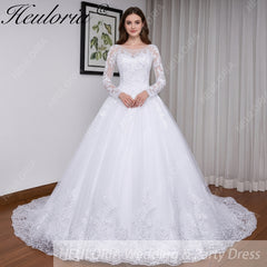 HEULORIA princess wedding dress long sleeve lace applique bride dress lace up Robe De Mariee BA-557