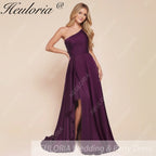 HEULORIA long evening dress one shoulder high slit satin party dress homecoming dress ED-112