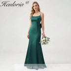 HEULORIA Elegant Satin Mermaid Evening Gown - Square Neck Spaghetti Strap with Oversized Bow & Cascading Ruffles ED-264