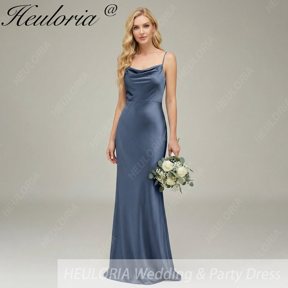 HEULORIA Elegant Cowl Neck Satin Floor-Length Bridesmaid Dress with Delicate Spaghetti Straps ED-253