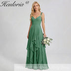 HEULORIA Elegant Cascading Ruffle Chiffon Bridesmaid Dress - Tie-Shoulder V-Neck Maxi Gown ED-252
