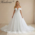 HEULORIA Shimmering Floral Lace Off-the-Shoulder Ball Gown Wedding Dress with Plunging Illusion V-Neck BA-1108