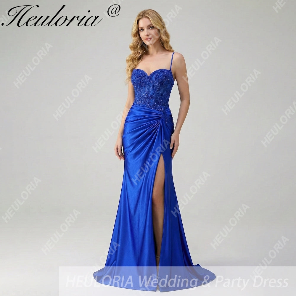 HEULORIA Sequin Lace Corset Satin Gown: High Slit Lace-Up Back Evening Dress ED-215
