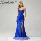 HEULORIA Sequin Lace Corset Satin Gown: High Slit Lace-Up Back Evening Dress ED-215