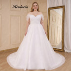 HEULORIA Boho A line Wedding Dress off shoulde beading belt bride dress tulle lace up back plus size AL-818