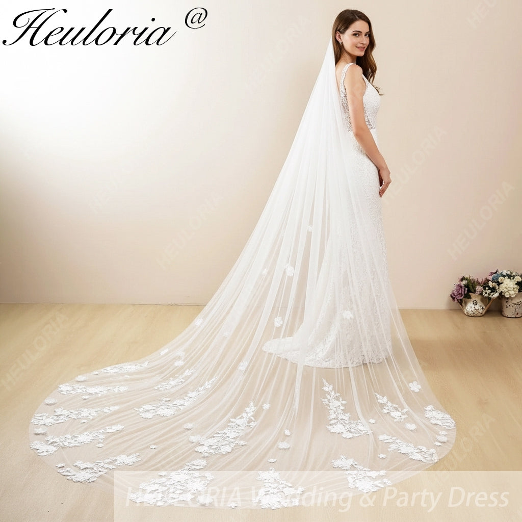 Cathedral Wedding Veil Lace bridal veil with Metal Comb Length 300cm width 300cm for Bride VL-129