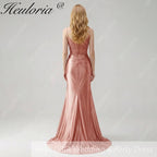 HEULORIA Sage Green Satin Mermaid Evening Dress with Lace Corset Bodice & High Slit ED-212