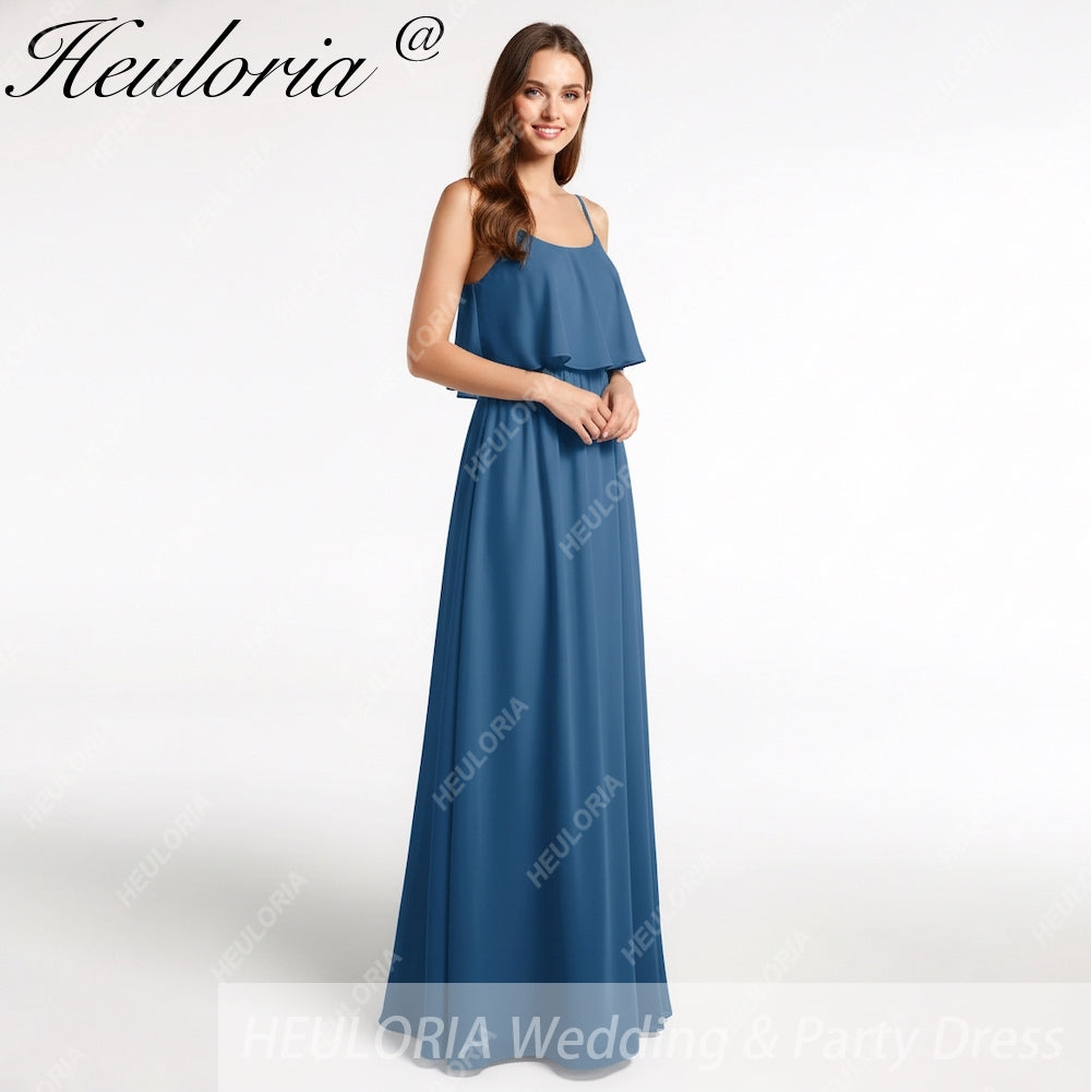 Long Chiffon Bridesmaid Dress with Ruffle Top & Spaghetti Straps Brown / 4 Long Chiffon Bridesmaid Dress with Ruffle Top & Spaghetti Straps Brown / 4